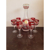 Licoreira Garrafa De Cristal Blumenau Floral Com 6 Taças