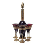 Licoreira Italiana Cristal Pintura Ouro 5 Taças