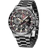 LIGE Relógios Masculinos Moda Luxo Elegante Esporte Analógico Quartzo Relógio Masculino Cronógrafo Negócios Casual à Prova D água Preto Aço Inoxidável Relógio De Pulso Calendário Redondo