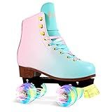 LIKU Patins Quad Roller Para Meninas E Mulheres Com Todas As Rodas Que Acendem Para Uso Interno Externo Com Cadarço Divertido E Iluminado Patins Para Crianças Rosa E Azul J12 J13