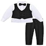Lilax Conjunto De Terno Infantil E Para Meninos Colete Formal Camisa Branca Calça Social E Gravata Borboleta Conjunto De Terno De 4 Peças Preto 10 Anos