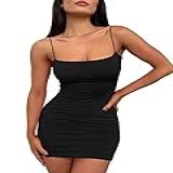 Lillusory Mini Vestido Sexy Colado Ao Corpo 2024 Verão Curto Costas Nuas Alças Finas Vestidos Apertados Festa Clube Vestido, Preto, M
