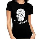 Linda Camiseta De Esqueleto Para O Dia Das Bruxas Para Mulheres, Blusas Femininas De Caveira, Preto, Xxg