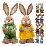 Linda Dupla Casal Coelho De Páscoa Grande Em Palha 62cm Luxo Cor Patriota2