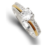 Lindo Anel Femininos Solitário Charme Prata 925 E Ouro 14k 