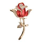 Lindo Broche Dourado Flor Vermelha Strass Fashion 6,6 Cm