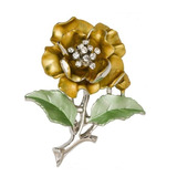 Lindo Broche Flor Rosa Strass Metal Dourado Fashion 4 5 Cm