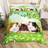 Lindo Conjunto De Capa De Edredom Infantil De Porquinho Da índia Tamanho Completo Conjunto De Cama Infantil De Animais De Estimação De Desenho Animado Decoração De Quarto Para Meninos E Meninas Adultos Capa De Edredom De Verão Com Folhas De Margarida Capa De Edredom Romântica 2 Fronhas