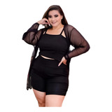 Lindo Conjunto Kimono Cardigan Short Ecropped Plus Size