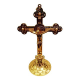 Lindo Crucifixo Mesa Parede Dourado Perola Stráss 15cm 2066