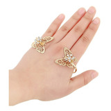 Lindo Maxxi Anel Dourado Borboleta Strass Mao Toda Fashion