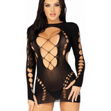 Lingerie Arrastão Manga Longa Vestido Sensual Meia De Corpo