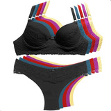 Lingerie Kit 5 Conjuntos Atacado Renda Calcinha Sutiã Bojo