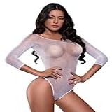 Lingerie Sexy Body Strass Arrastão Sensual Com Manga Sedutora Único 36 Ao 48 Branco