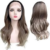 LIONSWIG Peruca Front Lace Loira Ombre Hair Preto Organica Ondulada