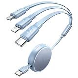 LISEN Cabo De Carregamento Múltiplo 3 Em 1 Para IPhone 16 Cabo Retrátil Tipo C Cabo Retrátil Para Carregador De IPhone Com Tipo C L Micro USB Para IPhone Samsung PS Kindle Azul