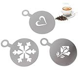 LIUZONGIN 3 Peças De Aço Inoxidável Para Decoração De Café Estêncil De Cappuccino Resistente Ao Calor Reutilizável Barista Cappuccino Modelos De Chocolate Molde De Guirlanda De Café Ferramenta