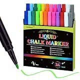 LivDeal 24 Marcadores De Giz Marcadores De Giz Líquido Marcadores De Quadro Negro Para Quadro De Calendário De Geladeira De Acrílico Janela Espelho Vidro 12 Cores Vibrantes Pontas Finas De 1 Mm
