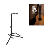Livro Com Suporte Guitarra Violão Chão Bertô Com Trava Profissional Dobrável Preto