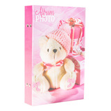 Livro De Álbum 15x21/104 Fotos C/ 16 Cartelas Descrição Bebê Cor Urso-rosa
