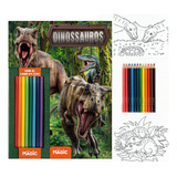 Livro De Colorir Dinossauros Lápis De Cor Inclusos Diversão Criativa Para Crianças Varias Páginas De Desenhos Incríveis Para Pintar E Estimular A Imaginação Presente Educativo Dia Das Crianças