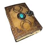 Livro De Sombras Feitiços Diário Wiccan Lua Tripla Turquesa Pedra Couro Notebook Grimório Caderno De Esboço Em Branco Deck Borda Papel 200 Páginas Adereço Diário De Bruxa 7x5 Polegadas
