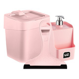 Lixeira 2 5l C Tampa Porta Detergente 500 Ml Rodinho De Pia Cor Rosa