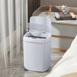 Lixeira Automática Inteligente Sensor Aproximação 13l A Pilha Banheiro Lavabo Cozinha Quarto Escritório Prova Água Ipx5 Branca Com Dourado Luxo Higienica Casa Attract 4x4sc