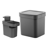 Lixeira De Cozinha 4 7l Porta Detergente 650ml Bege Ou