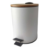 Lixeira Inox Branca Com Pedal Tampa Bambu 3 Litros Banheiro