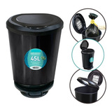 Lixeira Lixo Cesto 45l Preta C Pedal E Trava Saco Plastico Cor Preto