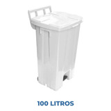 Lixeira Plástica Quadrada 100l Com Pedal E Com Rodas Branco