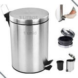 Lixeira Redonda Lixo Pedal Emborrachado Aço Inox 3 Litros