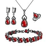 Lmxxvj Conjunto De Joias Femininas Banhado A Platina Colar Anel Aberto Conjunto De Pulseiras, Aniversário/aniversário Dia Das Mães Joias Presentes Para Mamãe/esposa/irmã/melhor Amiga, Ouro, Rubi, Rubi