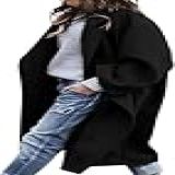 LNKQA Casaco Feminino De Inverno Com Lapela Entalhada Trespassado Longo Casual Mistura De Lã Sobretudo Preto GG