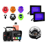 Locação Kit Halloween C Fumaça Globo Luz Negra E Decoração
