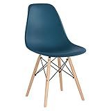 Loft7- Cadeira Charles Eames Eiffel Dsw Com Pés De Madeira Clara Versátil Assento Em Polipropileno Sala De Jantar Cozinha Escritório Bar E - Azul Petróleo