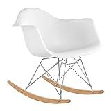 Loft7- Cadeira De Balanço Eames Rar Base De Madeira Claro- Polipropileno- Madeira E Aço- Quarto- Sala De Estar E Decoração - Branco