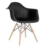 Loft7- Cadeira Eames Daw Madeira Clara- Com Apoios De Braço- Escritório- Sala De Estar E Sala De Jantar- Polipropileno Madeira E Aço - Preto