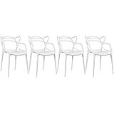 Loft7 Conjunto Kit 4 Cadeiras Design Allegra Polipropileno Injetado Alta Densidade Empilhável Sala Cozinha Jantar Bar Jardim Varanda Branco