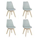 Loft7 Conjunto Kit 4 Cadeiras Leda Com Assento Estofado Encosto De Polipropileno E Pés De Madeira Natural Elegante Sala De Jantar Cozinha Bar Varanda Gourmet Cinza Claro