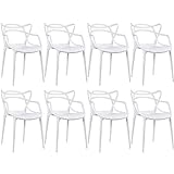 Loft7 Conjunto Kit 8 Cadeiras Design Allegra Polipropileno Injetado Alta Densidade Empilhável Sala Cozinha Jantar Bar Jardim Varanda Branco