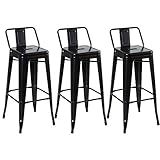 Loft7 Home Decor Kit 3 Banquetas Iron Tolix Design Industrial Em Aço Carbono 76 Cm Alta Com Encosto Vintage Elegante E Versátil Cozinha Bar Sala De Jantar Varanda Gourmet Preto Semibrilho 