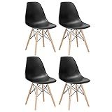 Loft7 Home Decor Kit 4 Cadeiras Charles Eames Eiffel Dsw Em Polipropileno Com Pés De Madeira Clara Sala De Jantar Cozinha Bar E Preto