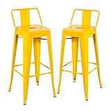 Loft7 Kit 2 Banquetas Iron Tolix Design Industrial Em Aço Carbono 76 Cm Alta Com Encosto Vintage Elegante E Versátil Cozinha Bar Sala De Jantar Varanda Gourmet Amarelo