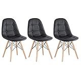 Loft7 Kit 3 Cadeiras Charles Eames Eiffel Assento Estofado Botonê Pés Em Madeira Clara E Elegante Versátil Sala De Jantar Cozinha Cafeteria Quarto Preto