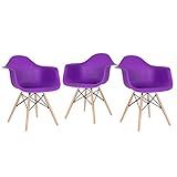 Loft7 Kit 3 Cadeiras Charles Eames Eiffel DAW Com Braços E Pés De Madeira Clara Roxo
