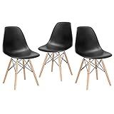 Loft7 Kit 3 Cadeiras Charles Eames Eiffel Dsw Com Pés De Madeira Clara Versátil Assento Em Polipropileno Sala De Jantar Cozinha Escritório Bar E Preto