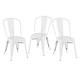 Loft7 Kit 3 Cadeiras Iron Tolix Design Industrial Em Aço Carbono Vintage E Elegante Versátil Sala De Jantar Cozinha Bar Varanda Gourmet Branco 