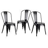Loft7 Kit 3 Cadeiras Iron Tolix Design Industrial Em Aço Carbono Vintage E Elegante Versátil Sala De Jantar Cozinha Bar Varanda Gourmet Preto Semibrilho 